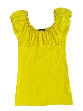 Seductions Yellow Milkmaid Peasant Top Ruched coquette Cottagecore XS